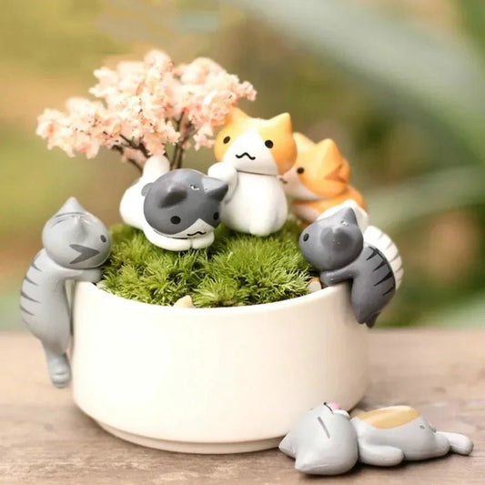 6Pcs/Set Cartoon Lucky Cat Home Garden Bonsai Decorations Miniatures Gift Lovely Micro Landscape Kitten Miniature Craft - PLAYEGGSS
