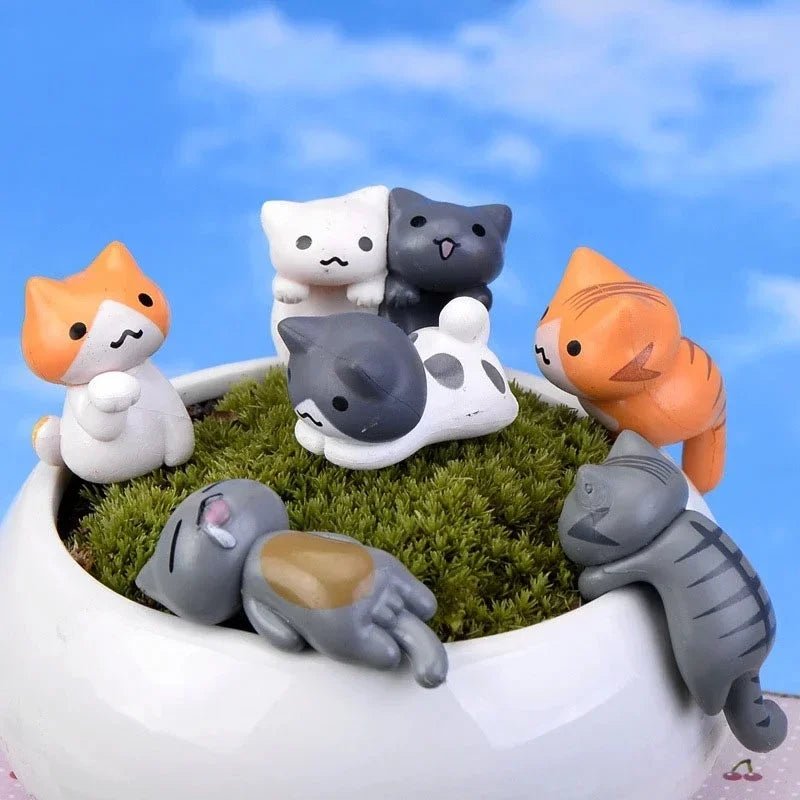 6Pcs/Set Cartoon Lucky Cat Home Garden Bonsai Decorations Miniatures Gift Lovely Micro Landscape Kitten Miniature Craft - PLAYEGGSS