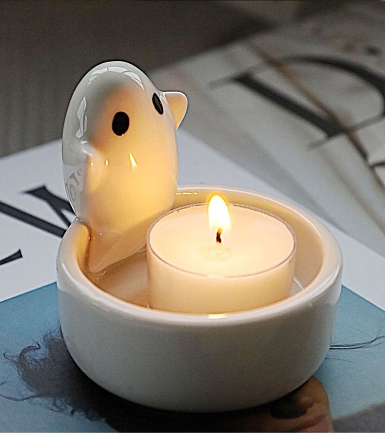 Ceramic Ghost Candlestick Ornaments - PLAYEGGSS