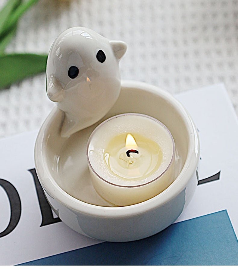 Ceramic Ghost Candlestick Ornaments - PLAYEGGSS