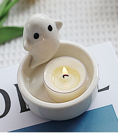 Ceramic Ghost Candlestick Ornaments - PLAYEGGSS