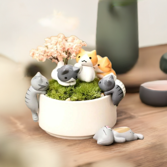6Pcs/Set Cartoon Lucky Cat Home Garden Bonsai Decorations Miniatures Gift Lovely Micro Landscape Kitten Miniature Craft