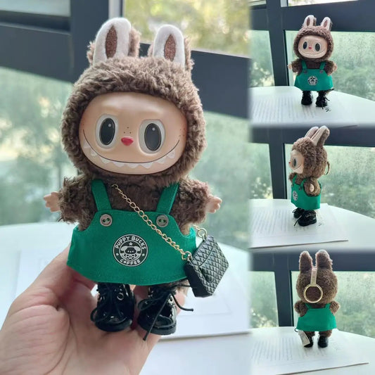 Labubu 17cm Doll's Clothes The Monsters Outfit Accessories Clothing Cartoon Green Coffee Dress Shoes Christmas Hat Scarf EE19A - PLAYEGGSS